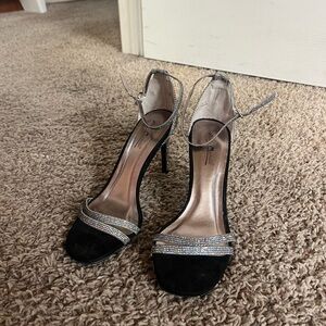 Anne Michelle Silver Glitter Ankle Strap Heels